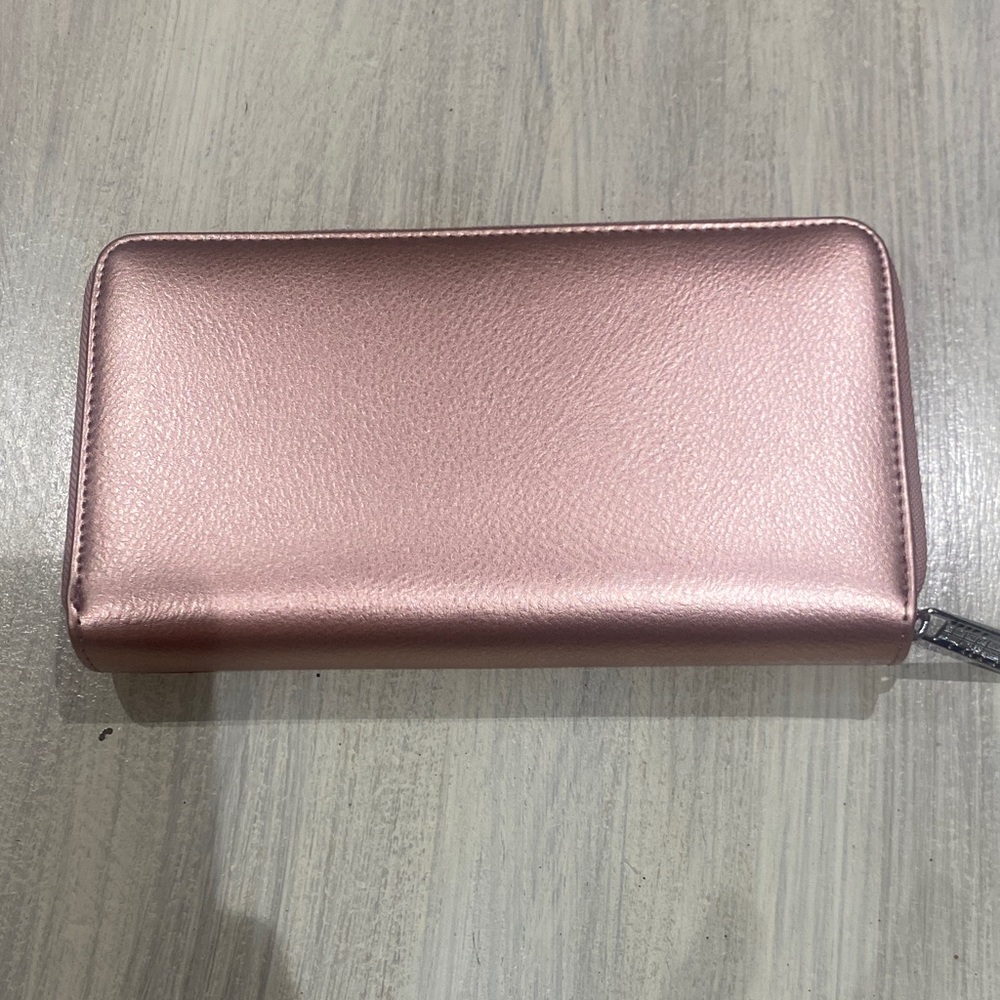 Metallic Pink Zip-Around Credit Card Wallet